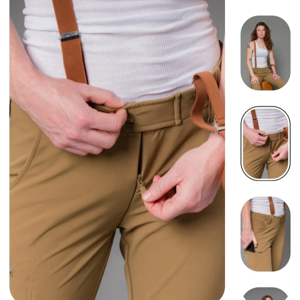 NWT Brown ELIRA Hiking or Work Pants W/front to back Zipper, Elastic Waist Band